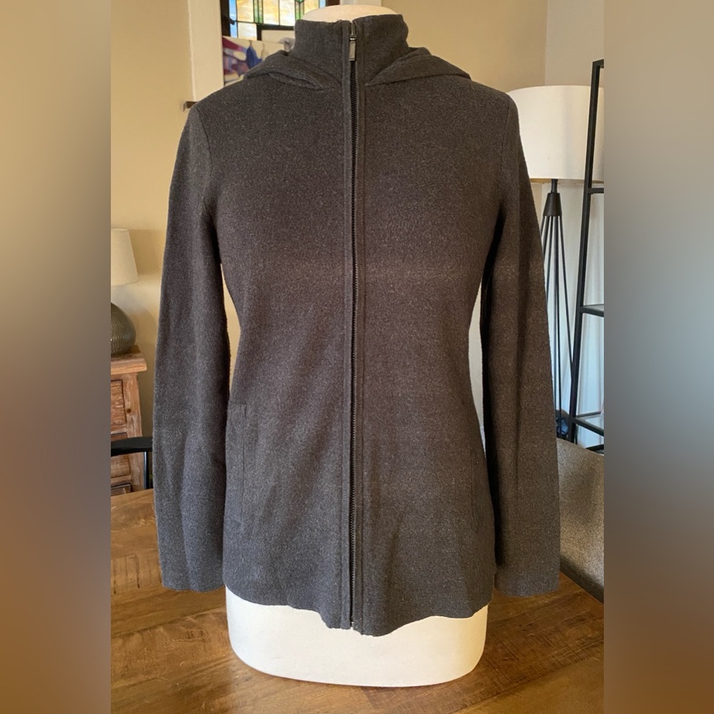 Cynthia Rowley Charcoal Gray Grey Knit Full Zip Hooded Cardigan Sweater Jacket S